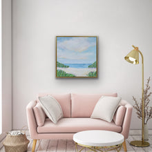 Load image into Gallery viewer, 24x24 square original ocean painting on canvas with layered blue, white and pale coastal hues.