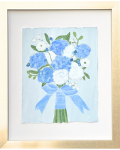 Load image into Gallery viewer, Blue and white hydrangea bouquet original painting framed floral wall art