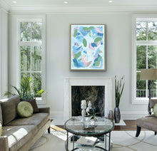 Load image into Gallery viewer, Elegant modern abstract canvas art with expressive brushstrokes in blue, green, blush, and white created to bring warmth and sophistication to interiors.