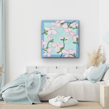 Load image into Gallery viewer, Statement floral canvas art inspired by blooming dogwood trees with cheerful pink blossoms and organic movement.