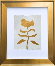 Load image into Gallery viewer, Gold flower art on paper. Hand painted on paper with a deckled edge finish.