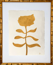 Load image into Gallery viewer, Monochrome gold floral painting with an organic botanical silhouette in warm gold tones on white, modern minimalist wall art.