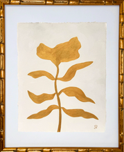Load image into Gallery viewer, A modern botanical painted in gold with a gold bamboo frame.