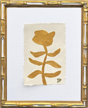 Load image into Gallery viewer, Original Gold flower painting on cream background floating on a white mat in a traditional gold frame.