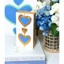 Load image into Gallery viewer, Blue and White heart art perfect for a desk, bookcase, tabletop or gift for her.