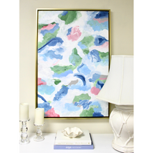 Load image into Gallery viewer, colorful abstract art inspired by the beach. Original art in shades of blue, green, gray, pink on a white background.