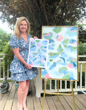 Load image into Gallery viewer, New beginnings is an abstract painting on canvas that is available in various sizes as an art print.  It is colorful, chic, modern, fresh, southern and stylish art.