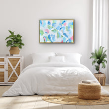 Load image into Gallery viewer, This colorful abstract painting on canvas looks stunning over a bed.  The perfect pop of color for your room. Chic and styish art.