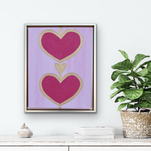 Load image into Gallery viewer, Framed heart artwork in gold float frame, feminine chic wall art for bedroom, dorm, or gallery wall. Modern and colorful heart art.