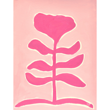 Load image into Gallery viewer, A bright and happy botanical silhouette painting. There is a bold pink flower with a white outline on a blush pink background. This is a preppy floral painting