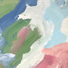 Load image into Gallery viewer, Colorful abstract painting with shades of blue, green, white, aqua, pink and rose.