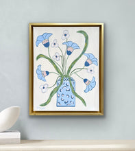 Load image into Gallery viewer, Contemporary botanical art with soft blue flowers and delicate white blossoms, original canvas painting
