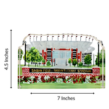Load image into Gallery viewer, Freestanding Saban Field at Bryant-Denny Stadium acrylic art block measuring approximately 4.5 by 7 by 0.75 inches