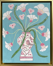 Load image into Gallery viewer, Original floral painting with blush pink flowers in gold float frame