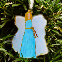 Load image into Gallery viewer, Elegant Christian ornament with blonde-haired angel illustration and soft blue holiday palette.
Durable acrylic angel ornament with white silk ribbon for hanging on Christmas trees or wreaths.
Spiritual holiday keepsake ornament with serene angel artwork in blue, white, and gold tones.
Blue Angel Ornament with Blonde Hair by Jeanne Player featuring timeless Christian Christmas styling.