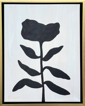 Load image into Gallery viewer, Framed artwork of a black floral and leaf design on a white background.