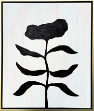 Load image into Gallery viewer, Black abstract whimsical flower silhouette on a light white background.
