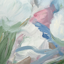Load image into Gallery viewer, Original acrylic abstract floral painting on 12 x 12 canvas featuring textured brushwork and soft flowing floral movement.