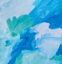 Load image into Gallery viewer, close up image of Blue Lagoon original abstract painting measuring 20 by 20 inches on 1.5-inch-deep gallery-wrapped canvas with a gold float frame