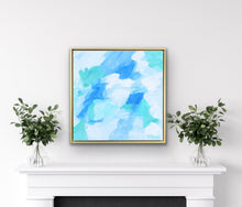 Load image into Gallery viewer, Blue Lagoon original blue and green abstract painting displayed in a sophisticated living room with coastal-inspired decor.
