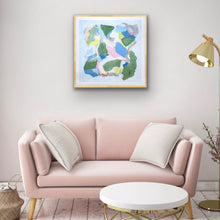 Load image into Gallery viewer, Sophisticated contemporary abstract art print with calming green and blue tones and blush pink accents.