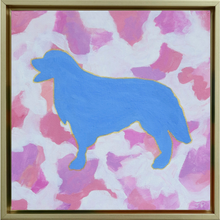 Load image into Gallery viewer, Bright pop art dog painting for home decor featuring a happy golden retriever silhouette in bold colorful abstract tones.
