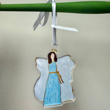 Load image into Gallery viewer, Durable acrylic angel ornament featuring original artwork with soft, peaceful holiday styling.