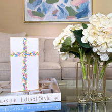 Load image into Gallery viewer, Handmade Flowered Cross Christian gift idea for Easter, Christmas, baptisms, baby showers, and inspirational occasions. A meaningful Christian gift featuring a hand-painted floral cross designed to encourage faith and joy year-round.