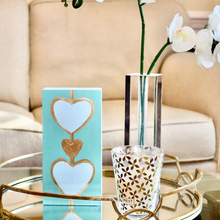 Load image into Gallery viewer, Original blue heart painting on wood panel by Jeanne Player featuring turquoise coastal inspired contemporary decor.