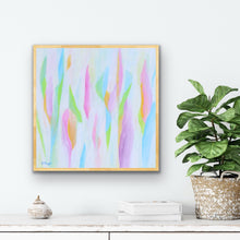 Load image into Gallery viewer, Vibrant square abstract artwork in pink, yellow, blue, green and white for a bedroom, playroom or living room.
Colorful giclée art print with vibrant summer palette shown with a white border for easy framing.
The Colors of Summer by Jeanne Player Fine Art, playful abstract wall art in a bright pink, yellow, blue and green palette.