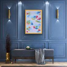 Load image into Gallery viewer, Bright abstract wall art featuring coral, aqua, blue, and green brushstrokes on a soft white background for a cheerful, modern home.