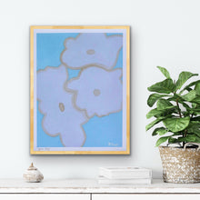 Load image into Gallery viewer, Modern blue floral art print styled for a feminine bedroom, nursery, or first apartment.
