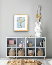 Load image into Gallery viewer, Christian wall art for a girl's bedroom with a soft floral cross in blue, green, white, and gold.