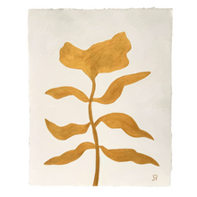 Load image into Gallery viewer, A gold flower artwork on watercolor paper with a deckled edge finish.
