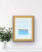 Load image into Gallery viewer, Gold metal leaf horizon in Golden Blue, an original mixed media ocean painting by Jeanne Player