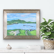 Load image into Gallery viewer, Contemporary golf artwork showcasing Pebble Beach’s famous 17th hole with oceanfront views and lush greens.
