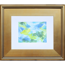 Load image into Gallery viewer, Small original abstract painting titled Inspire featuring expressive shades of yellow, blue, green, and white on paper with energetic brushstrokes and modern composition.