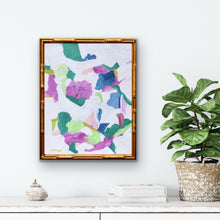 Load image into Gallery viewer, Jewel Box original abstract painting displayed in an elegant gold bamboo frame with vibrant jewel-toned colors