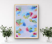 Load image into Gallery viewer, Jubilee colorful abstract fine art giclée print featuring expressive brushstrokes in pink, coral, blue, aqua, green, yellow, and white by Jeanne Player.