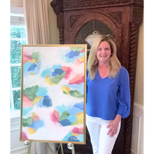 Load image into Gallery viewer, Bold and colorful abstract art with shades of blue, green, rosy red, pink, yellow and white.