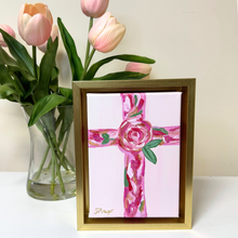 Load image into Gallery viewer, Small original Christian wall art featuring a colorful cross on canvas with a contemporary floral design.