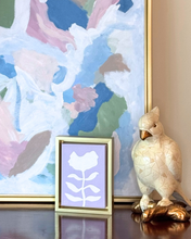 Load image into Gallery viewer, Decorative lamp and framed artwork on a surface with a colorful abstract painting in the background.