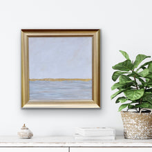 Load image into Gallery viewer, Minimalist coastal landscape painting in calming neutral colors framed in gold for elegant beach house or modern home décor.