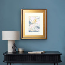 Load image into Gallery viewer, Moody mixed media abstract painting featuring black, gray, pink, gold, and white tones with layered texture and depth.
