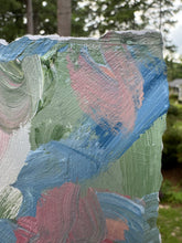 Load image into Gallery viewer, Colorful original abstract painting featuring energetic pink, blue, green and white brushwork, perfect for a bookshelf or gallery wall.