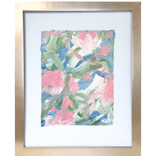 Load image into Gallery viewer, Pink and blue original abstract artwork with expressive painterly marks and layered color on cold press watercolor paper.