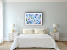 Load image into Gallery viewer, Blue, green, and pink coastal abstract artwork for a feminine bedroom or colorful gallery wall.