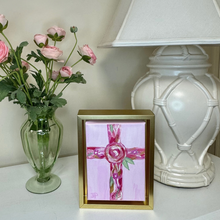 Load image into Gallery viewer, Feminine Christian wall art featuring original floral cross painting in soft pink tones