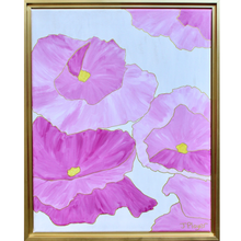 Load image into Gallery viewer, Pink Poppies original floral painting by Jeanne Player Fine Art in a gold float frame.