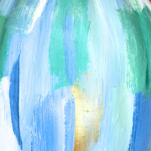 Load image into Gallery viewer, Close-up of blue green gold confetti pattern on hand-painted fall pumpkin